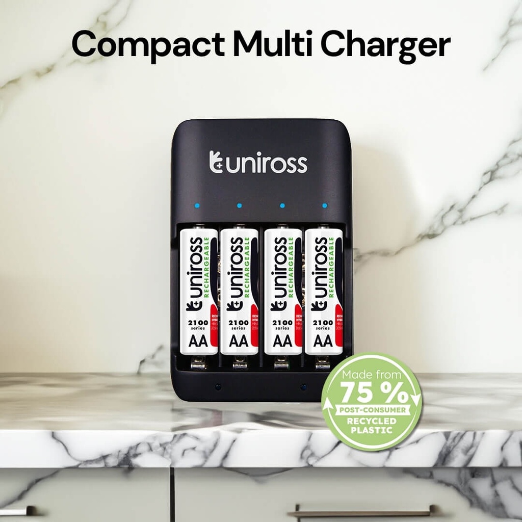 Uniross Compact Multi Charger + 4 AA Batteries