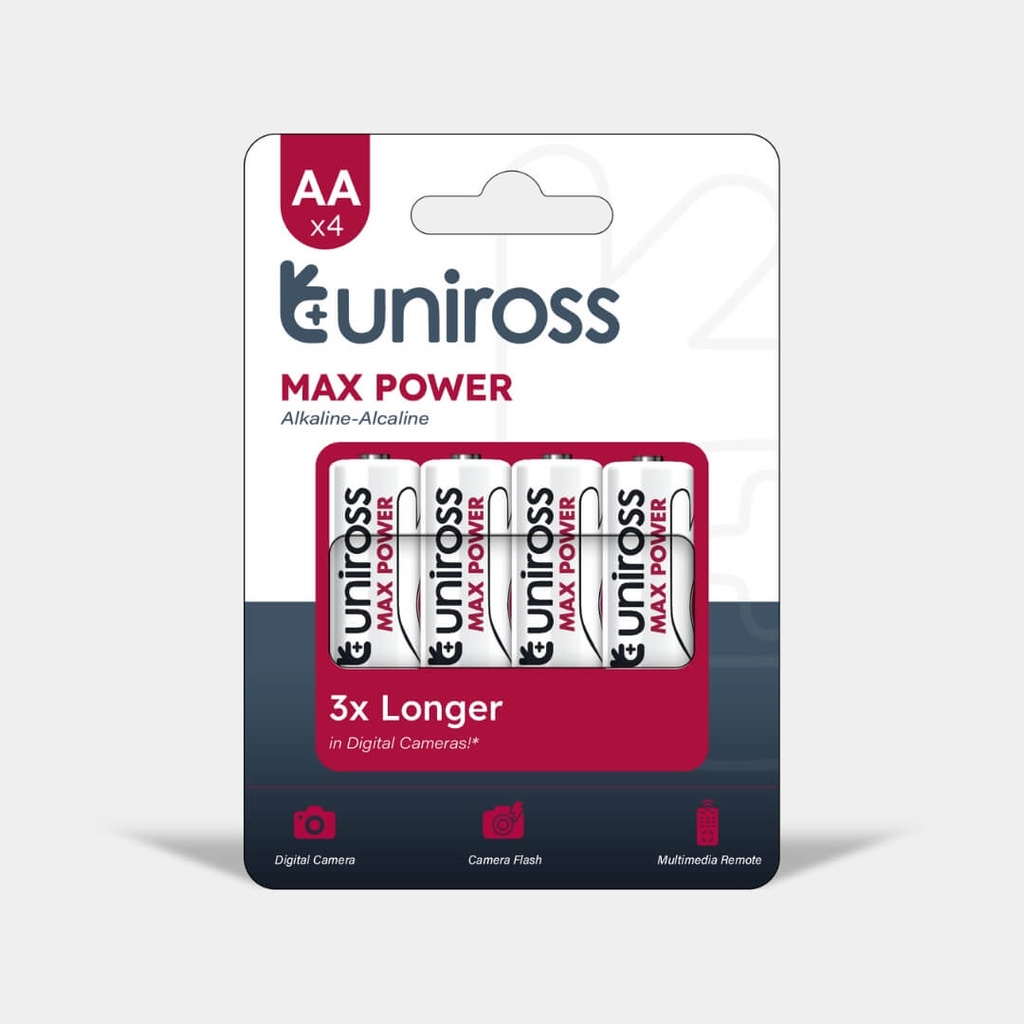 Uniross LR6 AA Max Power Alkaline Battery (Pack 4)