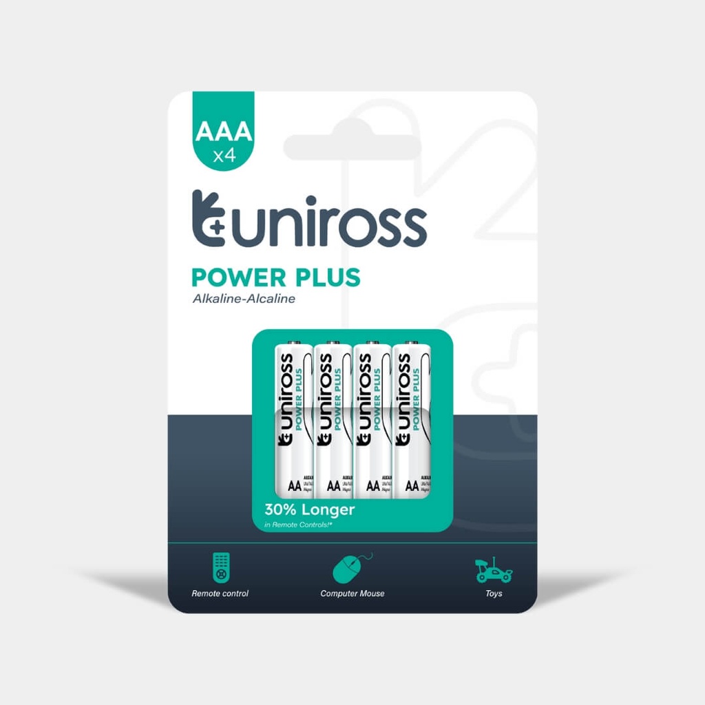 Uniross LR03 AAA Power Plus Alkaline Battery (Pack 4)