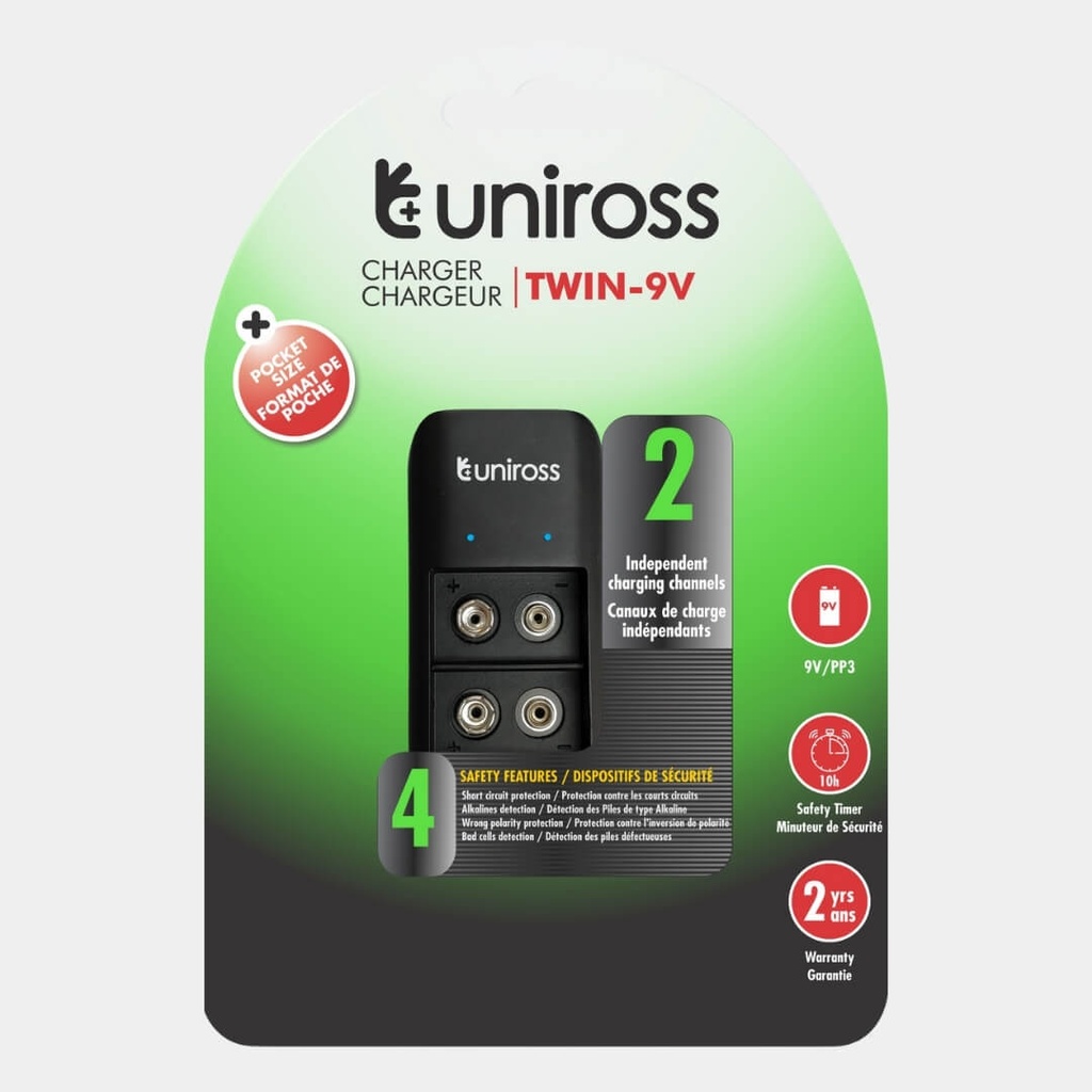 Uniross Dual 9V Battery Charger for Essential Devices - Safe & Efficient