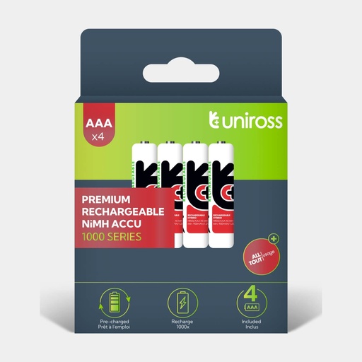 [UH4AAA1000] Uniross Ni-MH Rechargeable AAA Battery 1000mAh (Pack of 4)