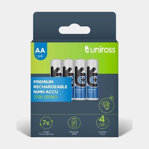 [UN4AA2700] Uniross Ni-MH Rechargeable AA Battery 2700mAh (Pack of 4)