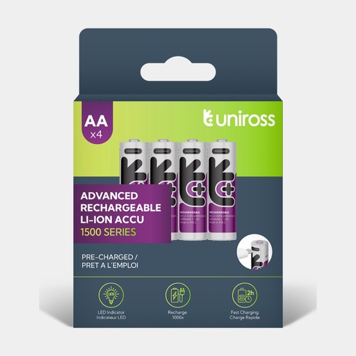 [U322057] Uniross USB-C AA 1.5V Rechargeable Battery (Pack 4)