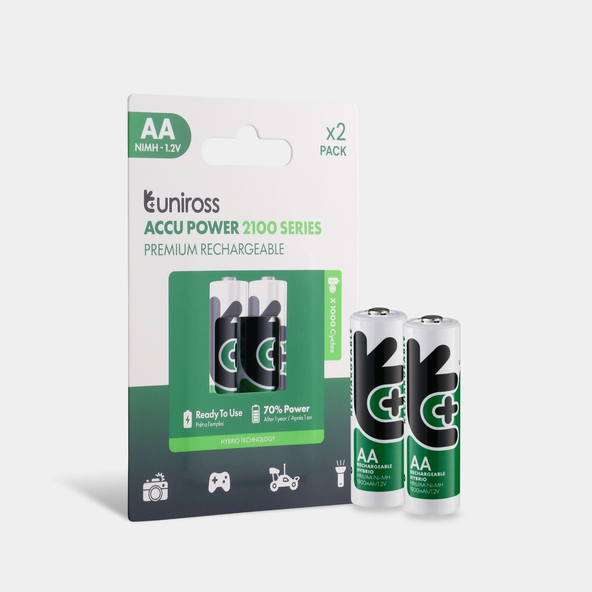 Uniross Ni-MH Rechargeable AA Battery 2100mAh (Pack of 2) | UH2AA2100