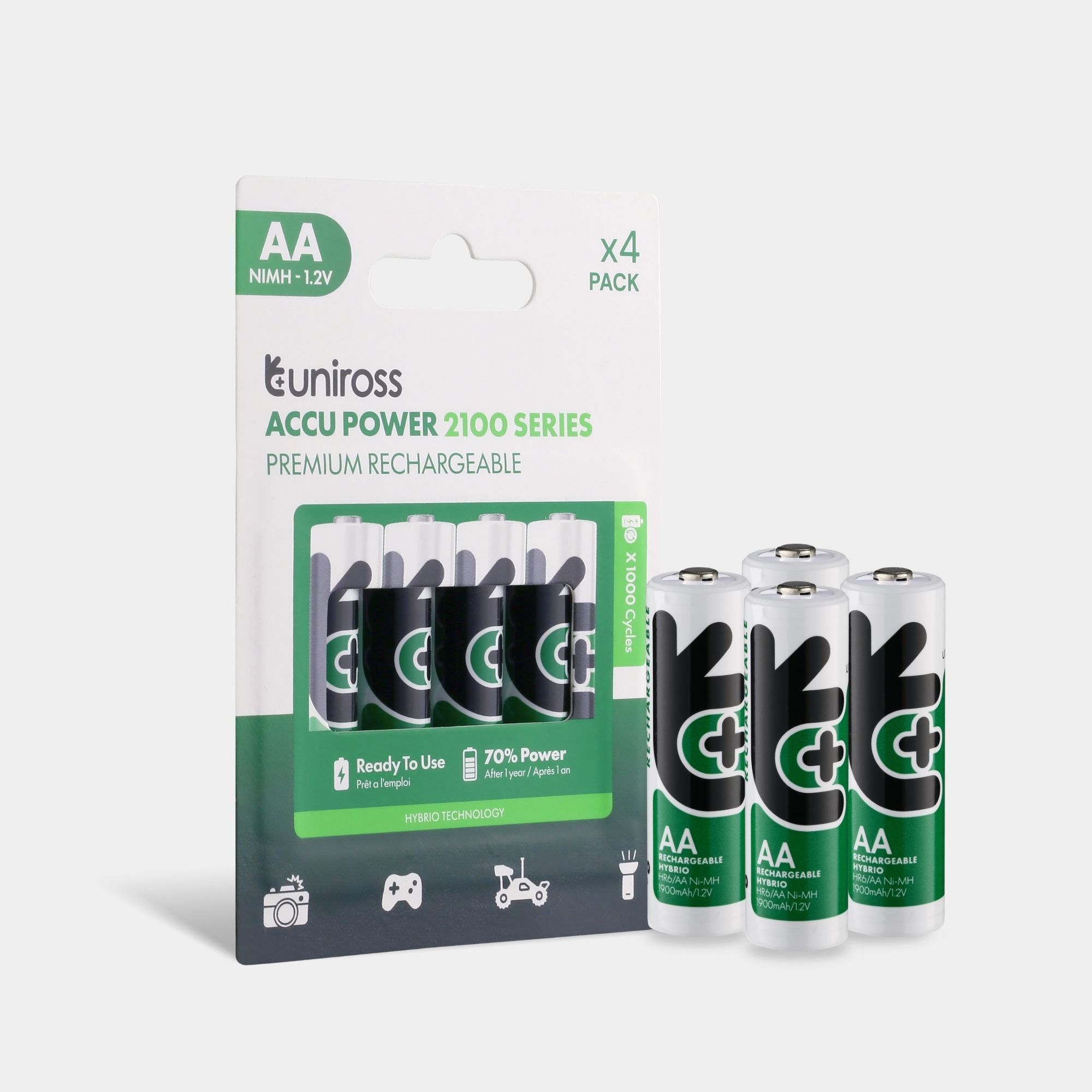 Uniross Ni-MH Rechargeable AA Battery 2100mAh (Pack of 4) | UH4AA2100