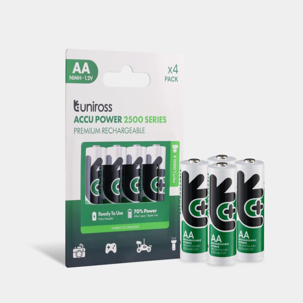 Lithium 1.5V vs NiMH 1.2V Rechargeable Batteries: Which One Is Better? 4 Uniross Ni-MH Rechargeable AA Battery 2500mAh (Pack of 4) | UH4AA2500