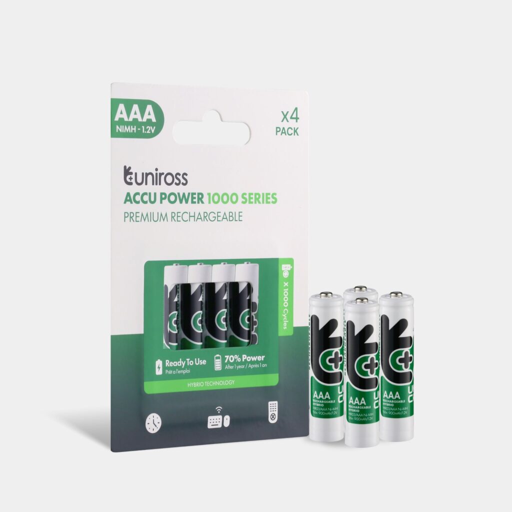 Lithium 1.5V vs NiMH 1.2V Rechargeable Batteries: Which One Is Better? 12 Uniross Ni-MH Rechargeable AAA Battery 1000mAh (Pack of 4) | UH4AAA1000