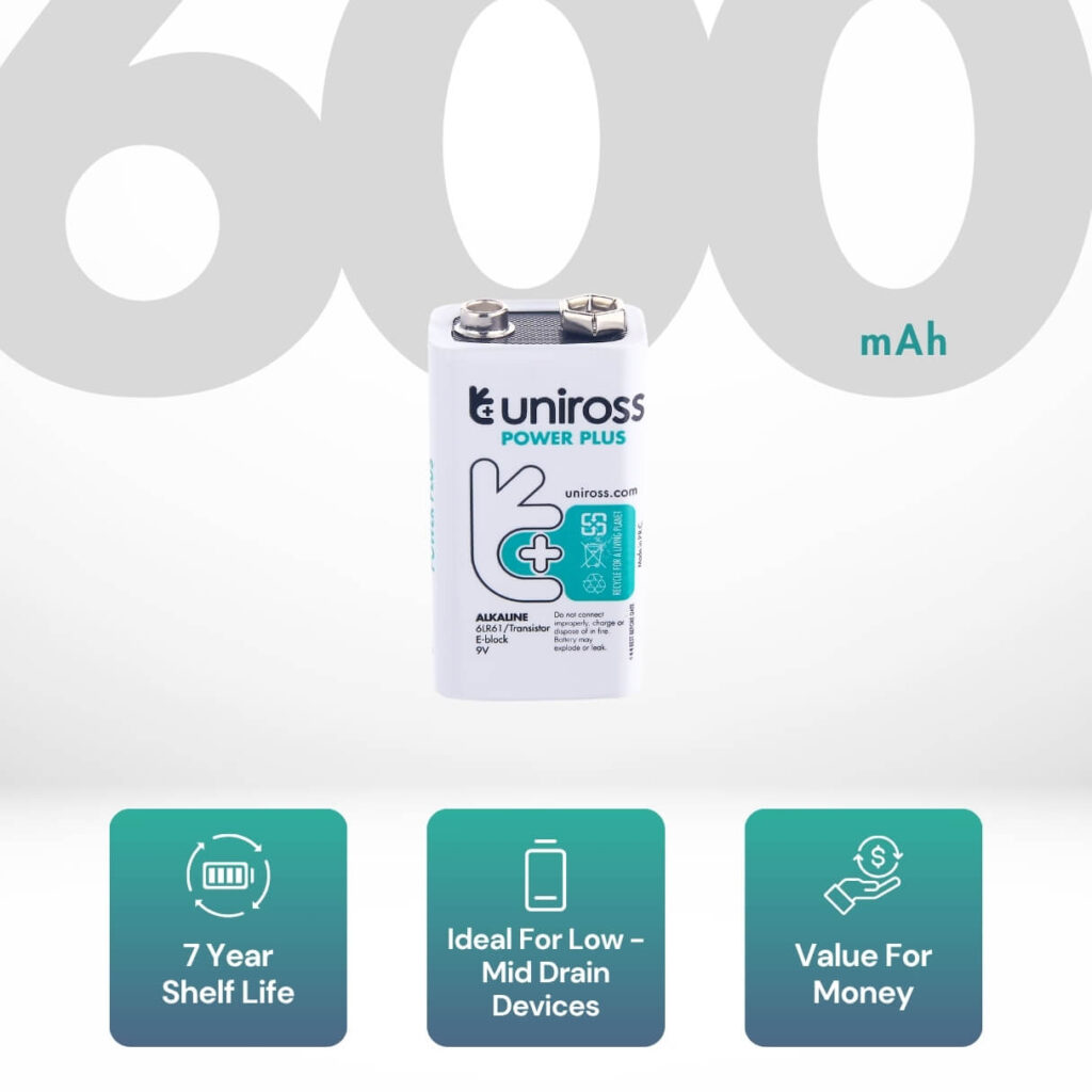 Uniross 6LR61 9V Power Plus Alkaline Battery (Pack 1) 2 Uniross 6LR61 9V Power Plus Alkaline Battery (Pack 1)