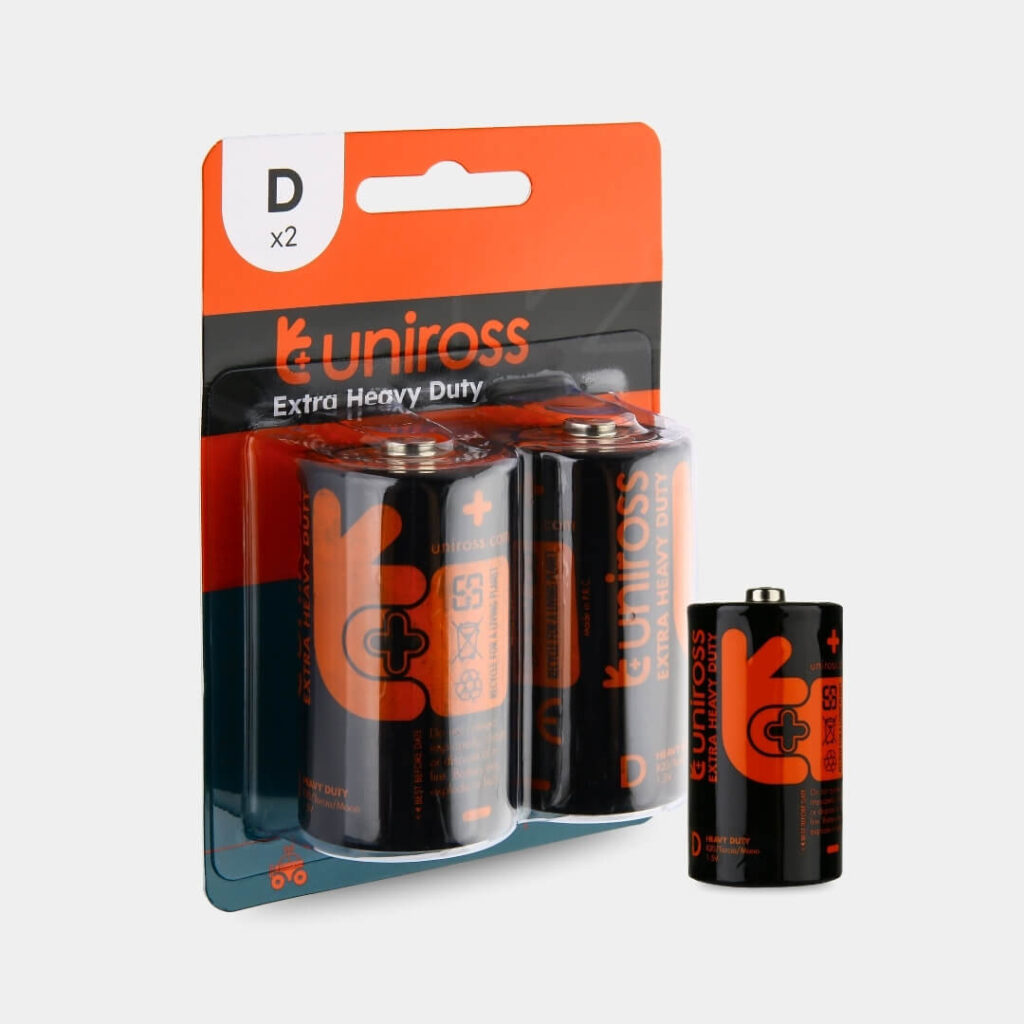 Uniross R20 D Heavy Duty Zinc Battery (Blister 2)