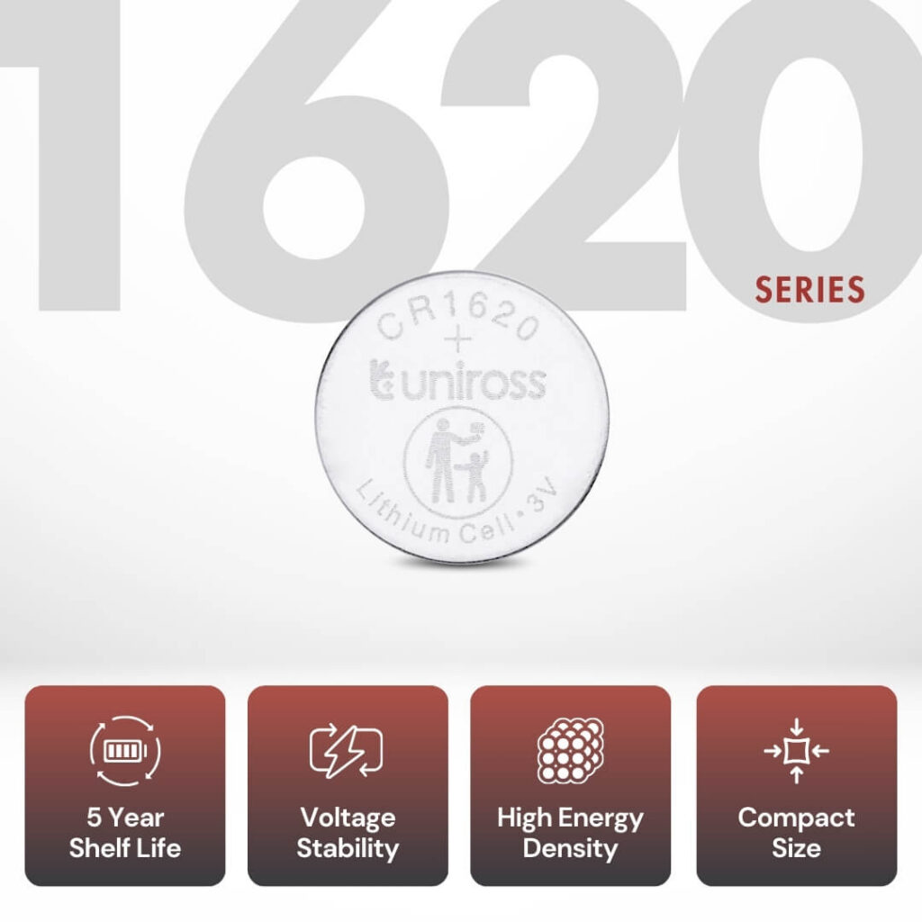 Uniross Lithium Coin Cells CR1620 (Blister of 5)