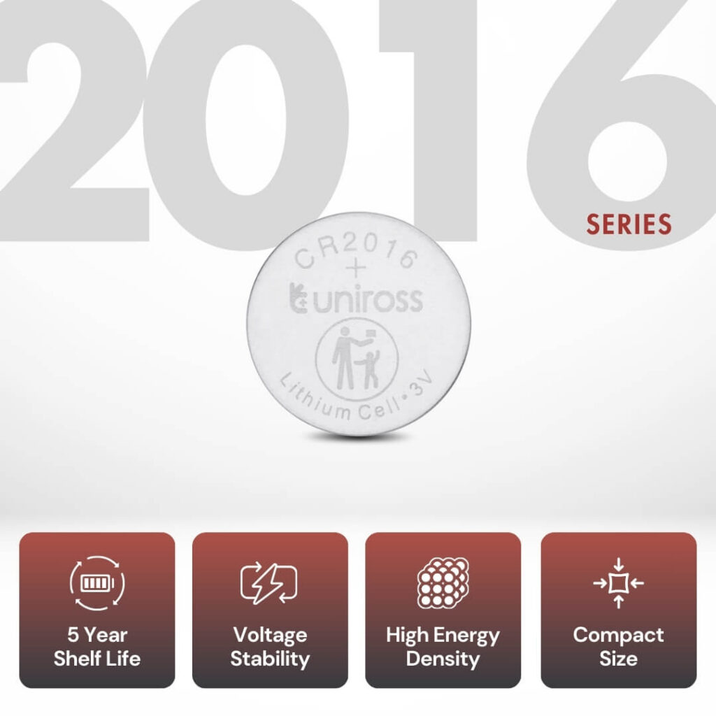 Uniross Lithium Coin Cells CR2016 (Blister of 5)