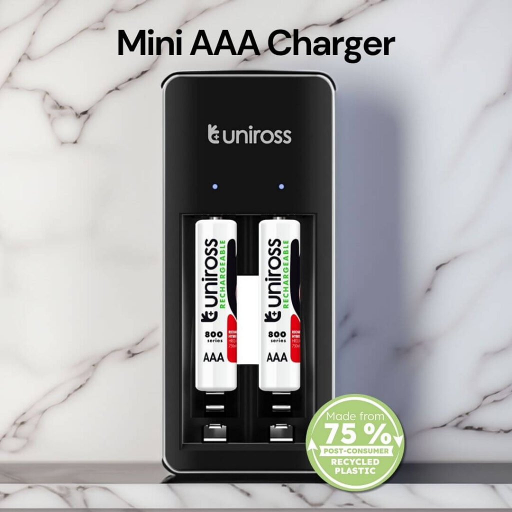 Uniross Mini Battery Charger for AA & AAA - 2 AAA Batteries Included