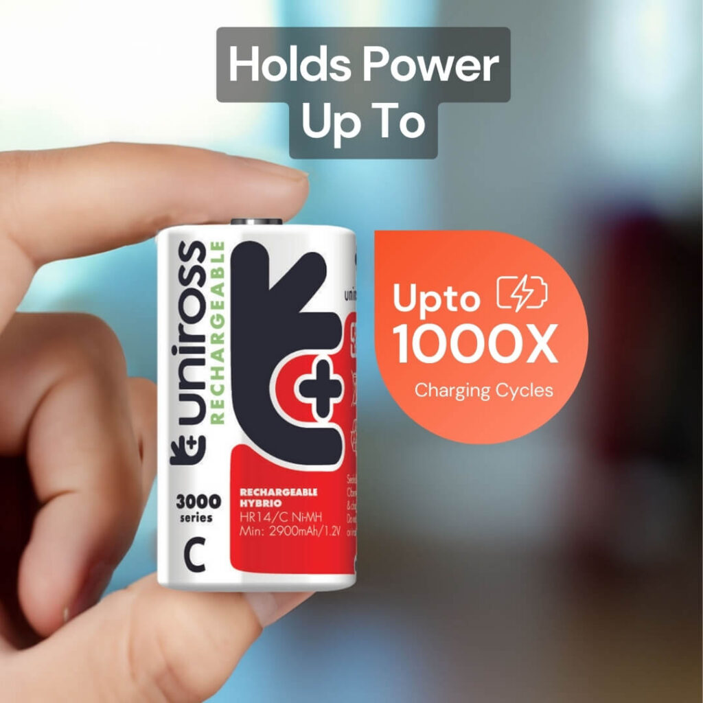 Uniross Ni-MH Rechargeable C Battery 3000mAh (Pack of 2)