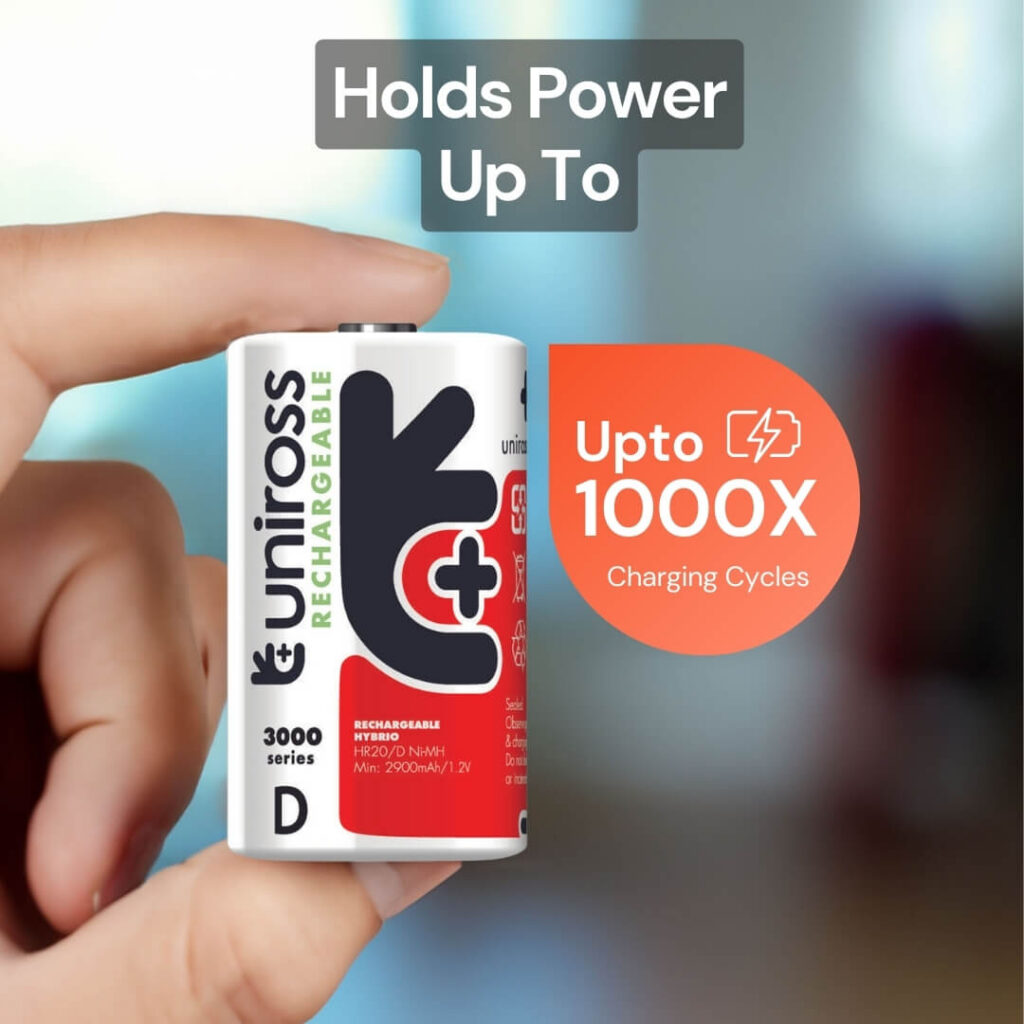 Uniross Ni-MH Rechargeable D Battery 3000mAh (Pack of 2)