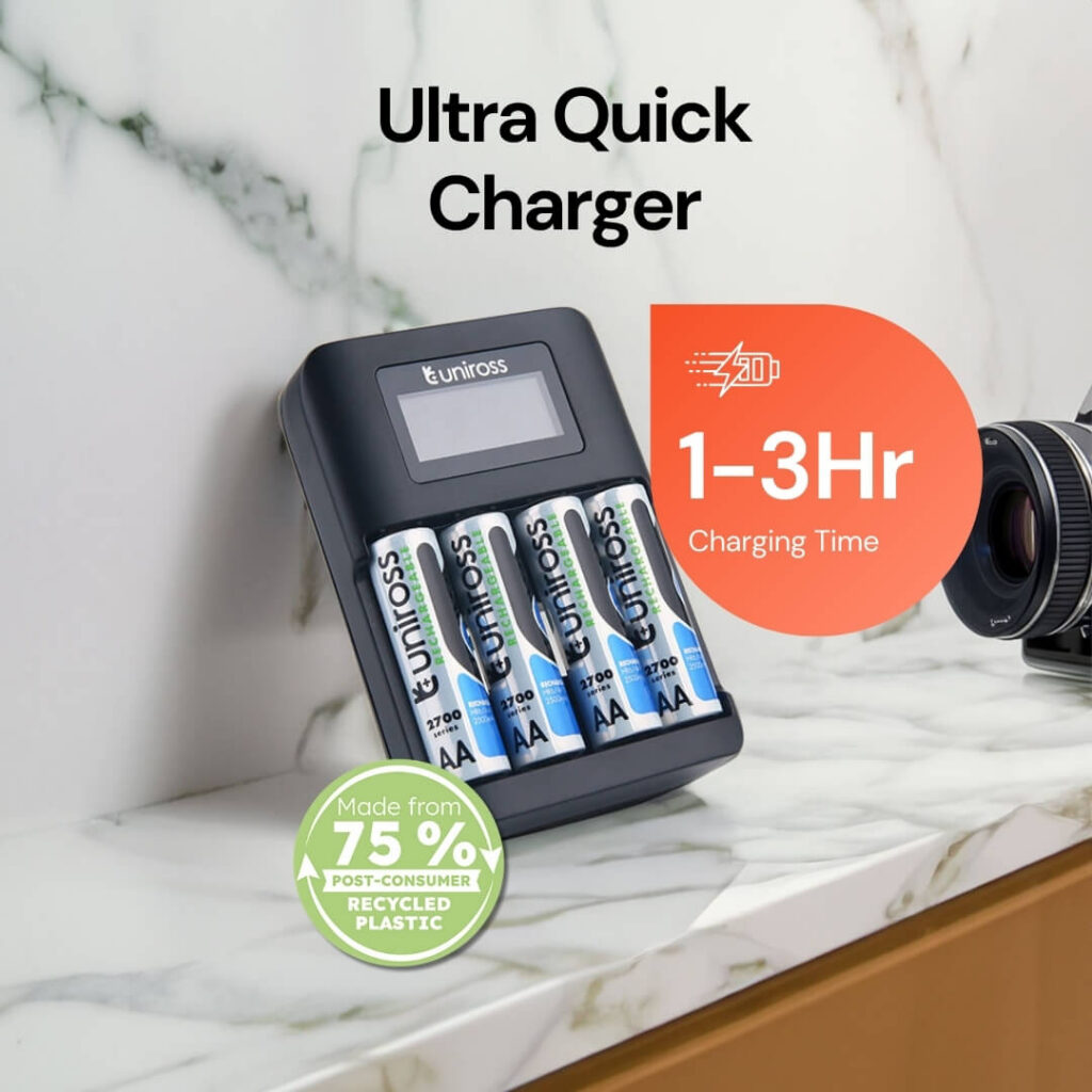 Uniross Ultra Fast Battery Charger for AA & AAA Batteries- Charge in No Time