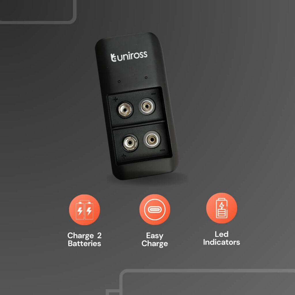 Uniross Dual 9V Battery Charger for Essential Devices - Safe & Efficient