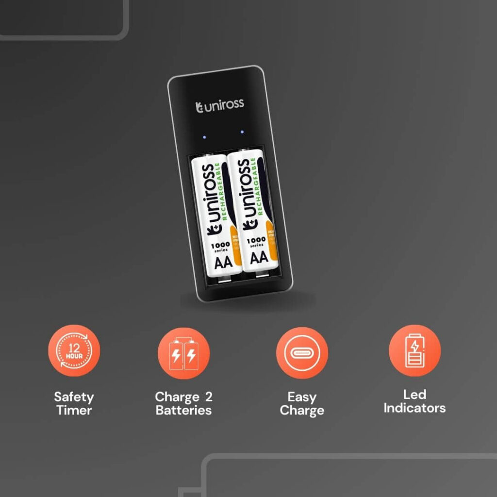 Uniross Mini Battery Charger for AA & AAA - 2 AA Batteries Included