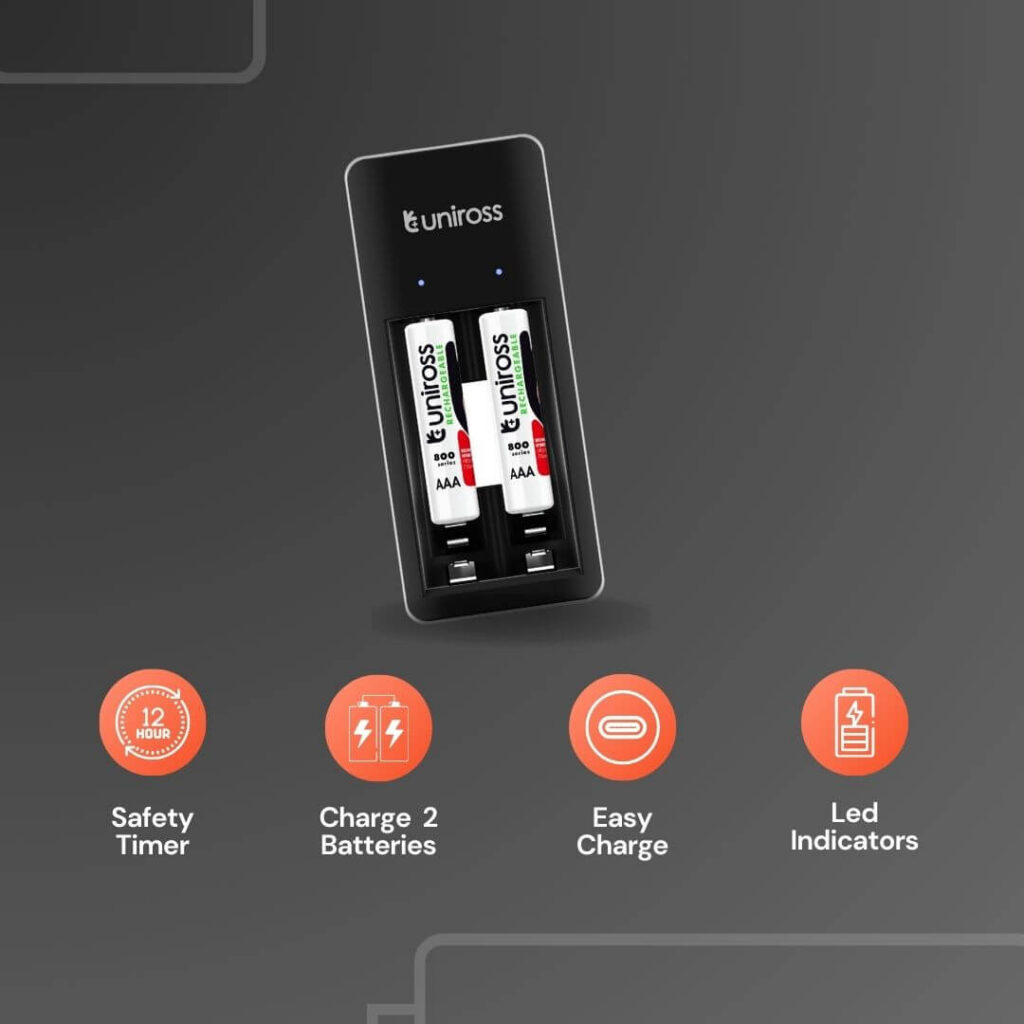 Uniross Mini Battery Charger for AA & AAA - 2 AAA Batteries Included