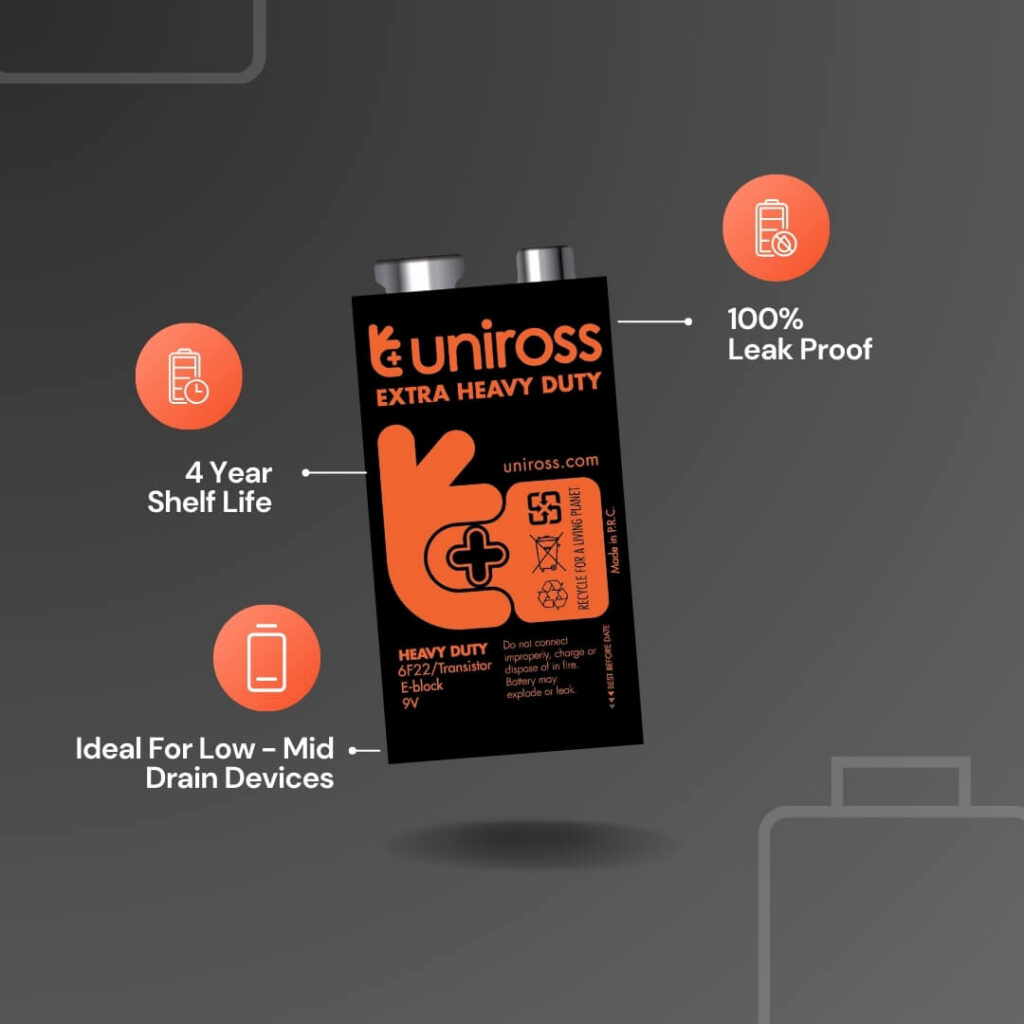 Uniross 6F22 9V Heavy Duty Zinc Battery (Blister 1)