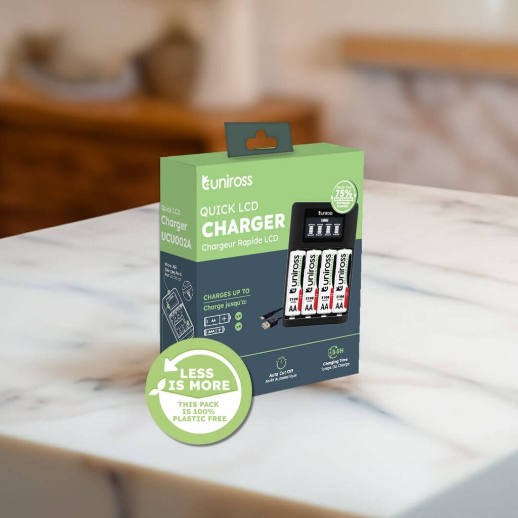 Uniross Quick Charge Battery Charger for AA & AAA - 2 AA Batteries Included