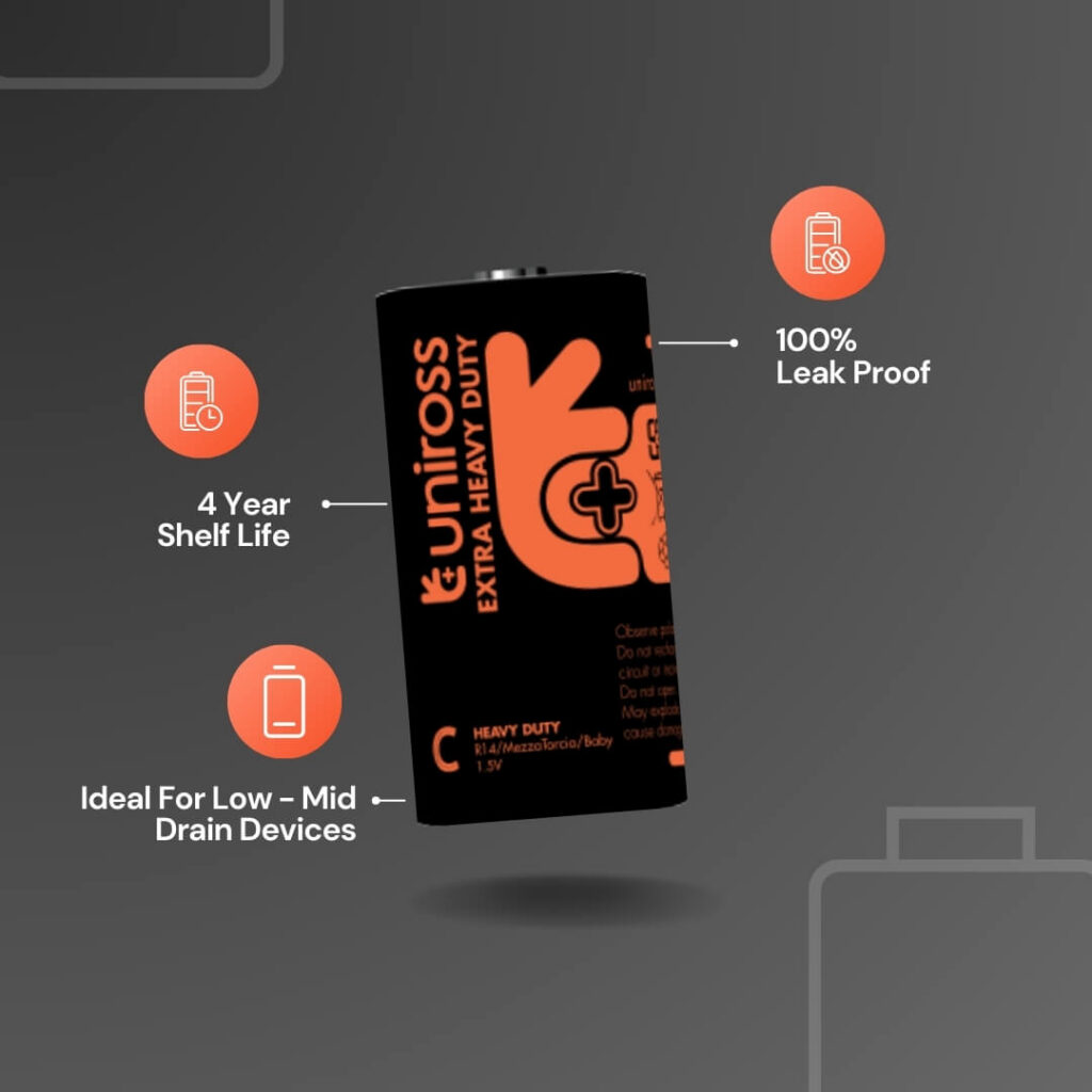 Uniross R14 C Heavy Duty Zinc Battery (Blister 2)