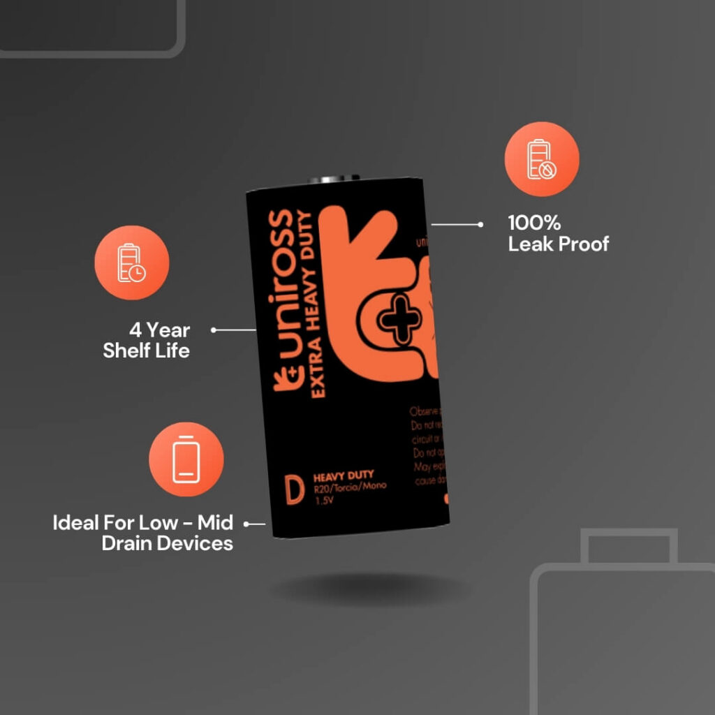 Uniross R20 D Heavy Duty Zinc Battery (Blister 2)