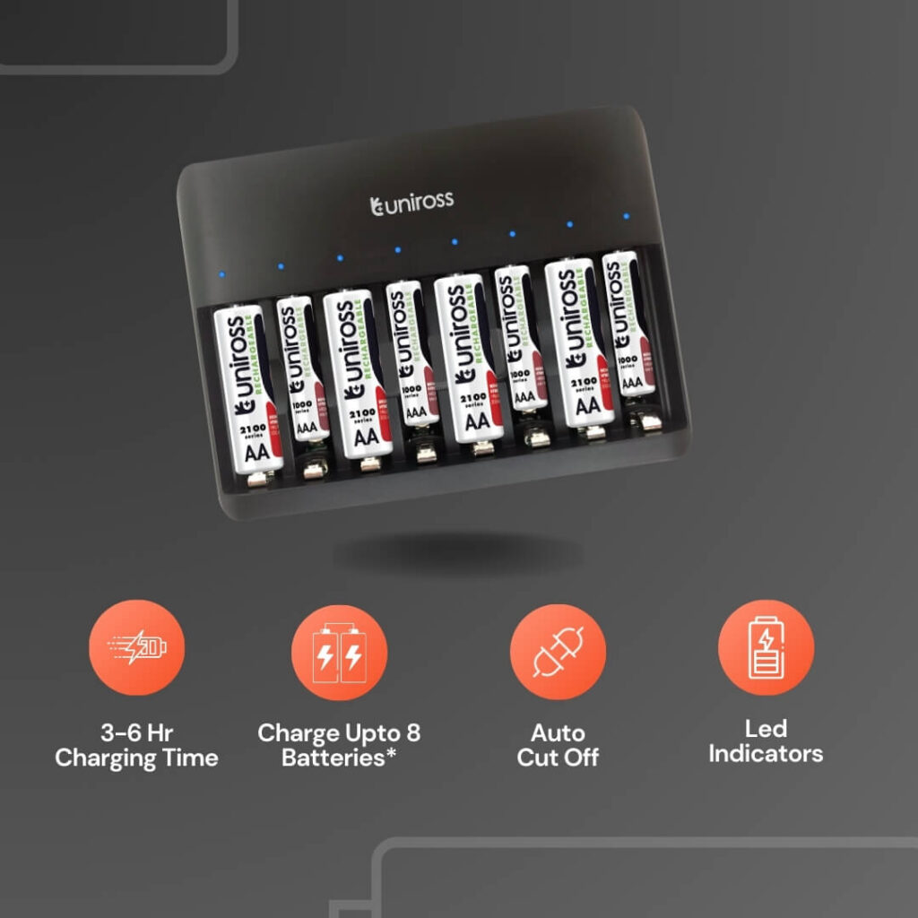 Uniross 8 Bay Battery Charger for AA & AAA Batteries - Simultaneous Charging