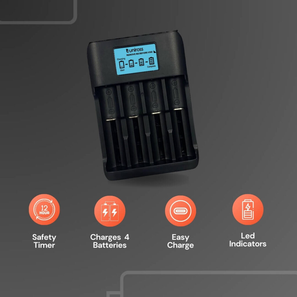 Uniross Smart Tech 3T Charger for Li-ion & NiMH Batteries - Intelligent Charging