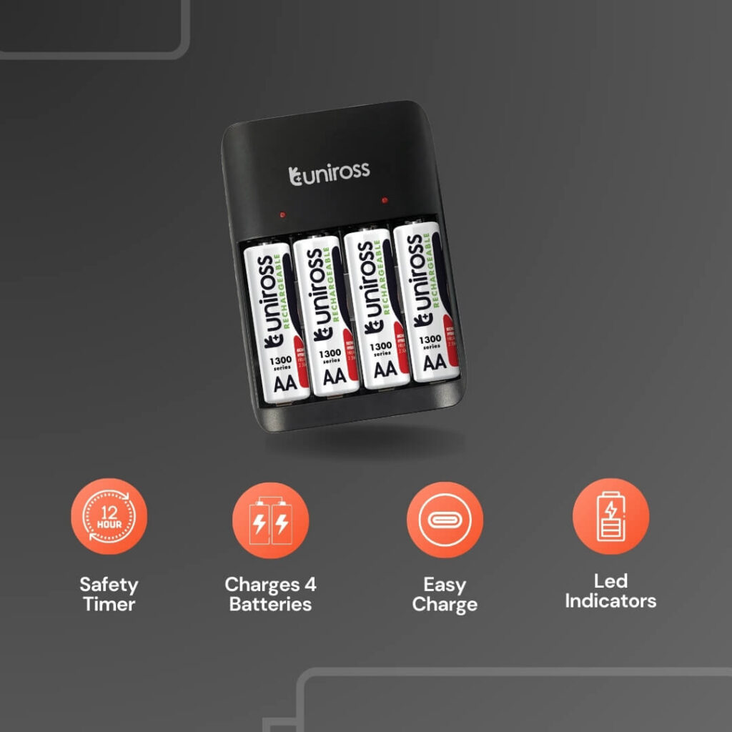 Uniross Value Battery Charger for AA & AAA Batteries - Includes 4 Rechargeable AA Batteries