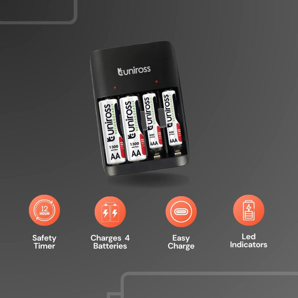 Uniross Value Battery Charger for AA & AAA Batteries - 2 AA & 2 AAA Batteries Included