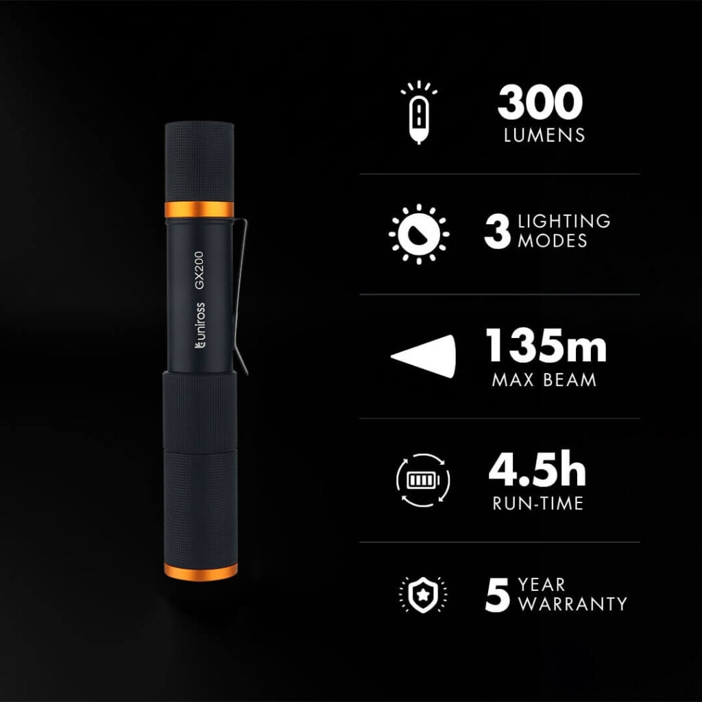 Uniross GX200 Rechargeable Torch 300lm