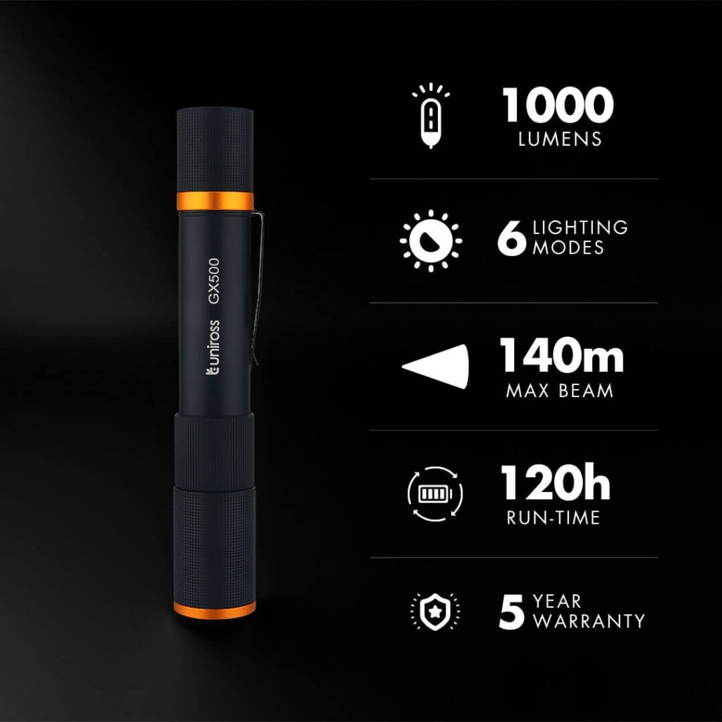 Uniross GX500 Rechargeable Torch - 1000lm