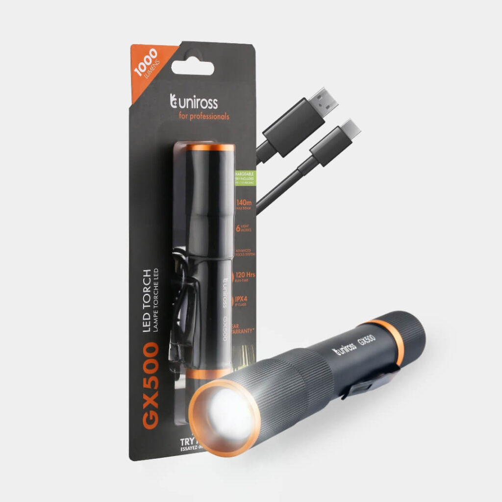 Uniross GX500 Rechargeable Torch - 1000lm | U322491