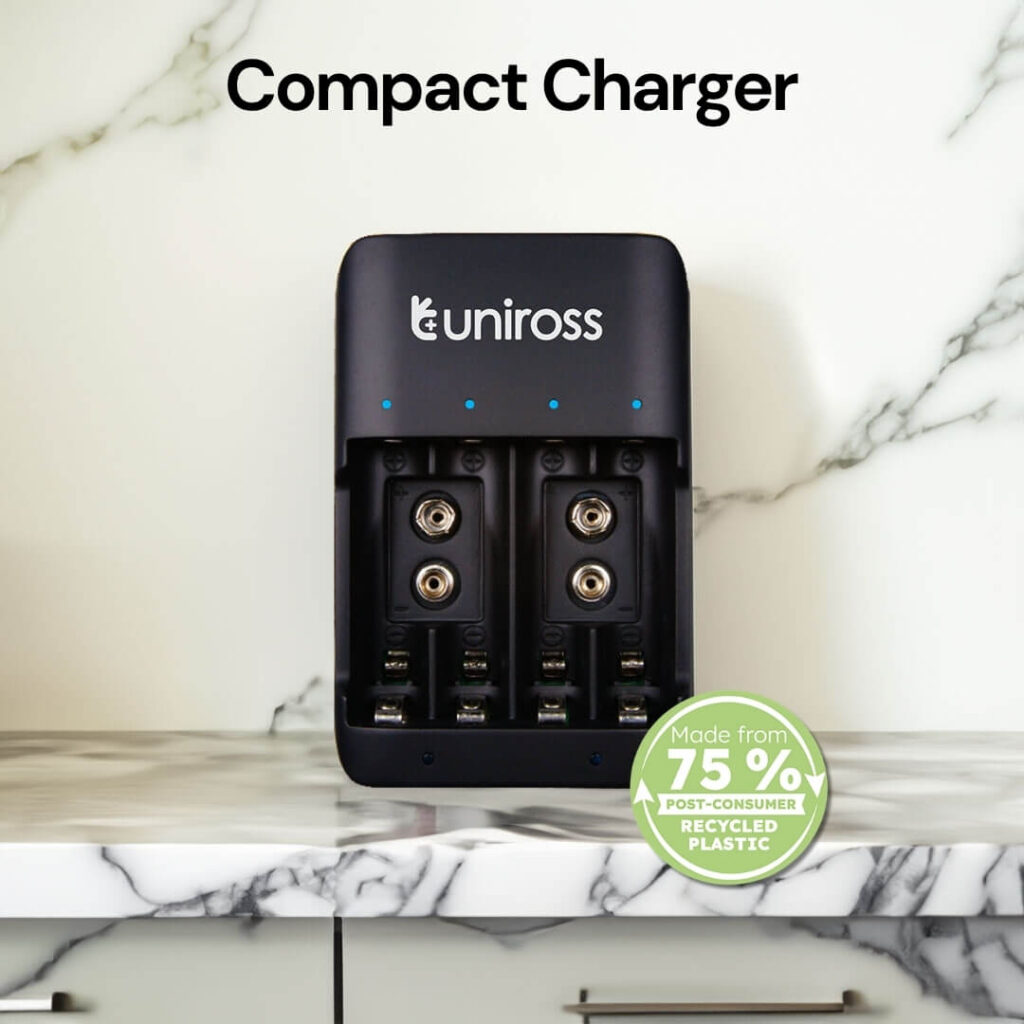 Uniross Compact Battery Charger for AA, AAA & 9V - Ideal for Home Use