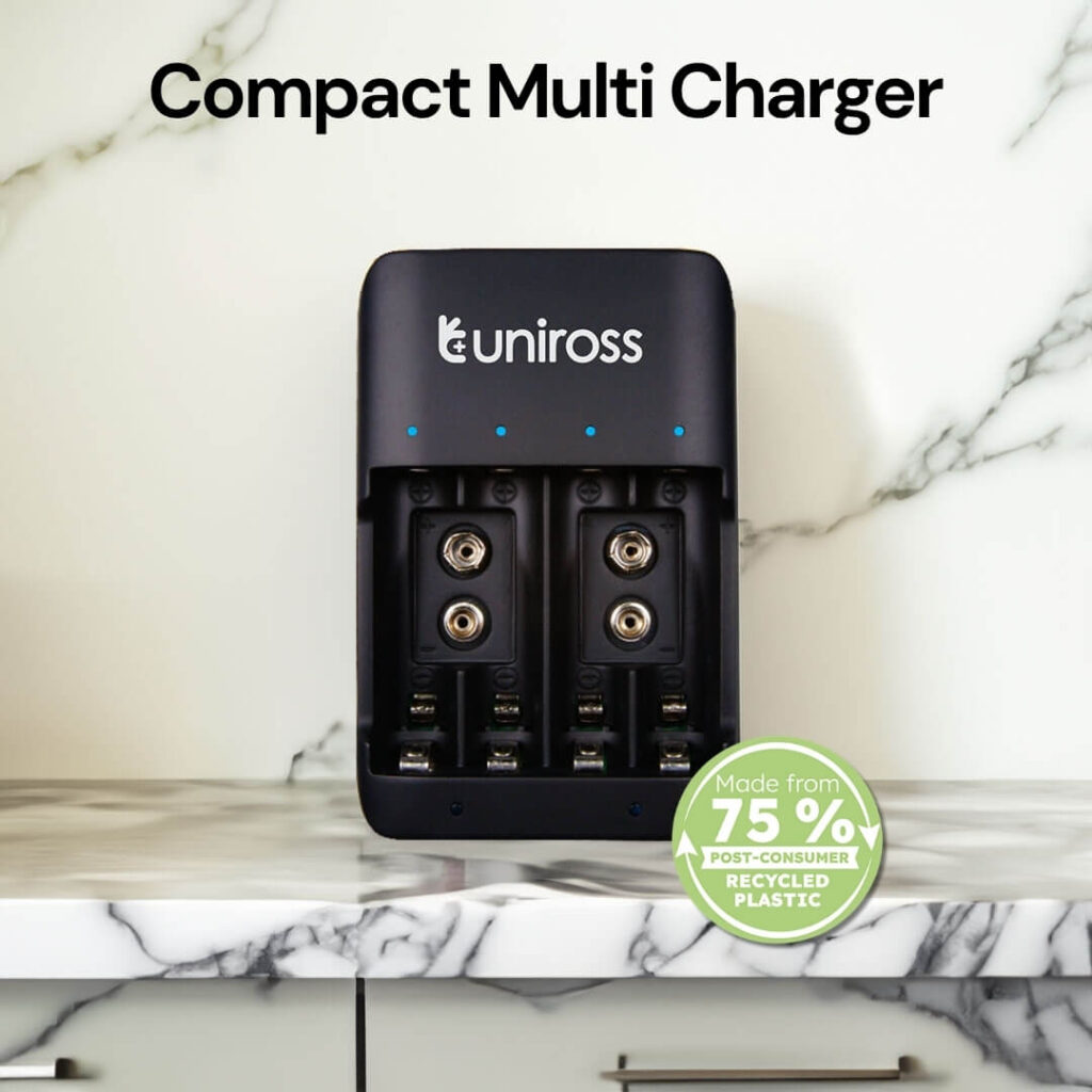 Uniross Compact Battery Charger for AA, AAA & 9V Batteries