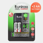 Uniross Compact Battery Charger for AA, AAA & 9V Batteries - Includes 4 Rechargeable AA Batteries