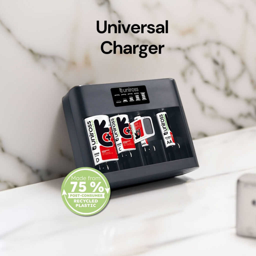 Uniross Universal Battery Charger for AA, AAA, C, D & 9V Batteries