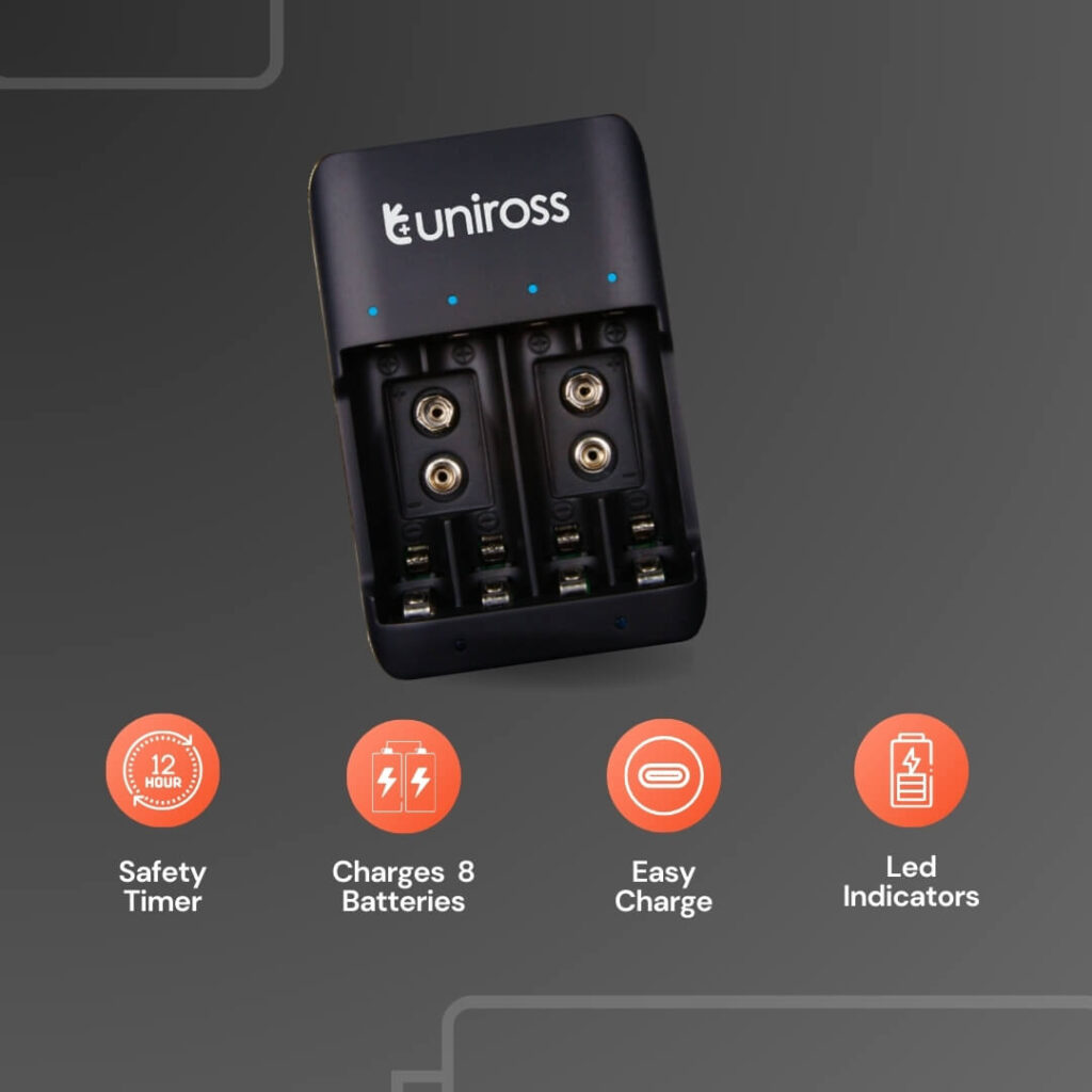 Uniross Compact Battery Charger for AA, AAA & 9V - Ideal for Home Use