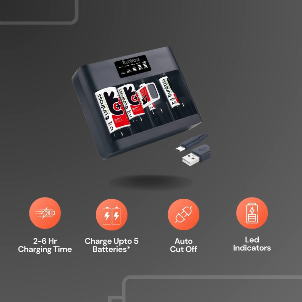 Uniross Universal Battery Charger for AA, AAA, C, D & 9V Batteries