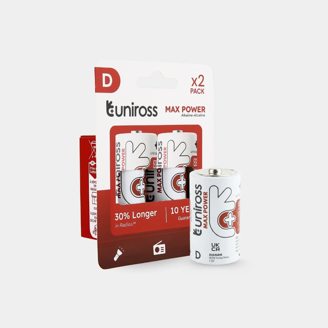 Uniross LR20 D Max Power Alkaline Battery (Pack 2)