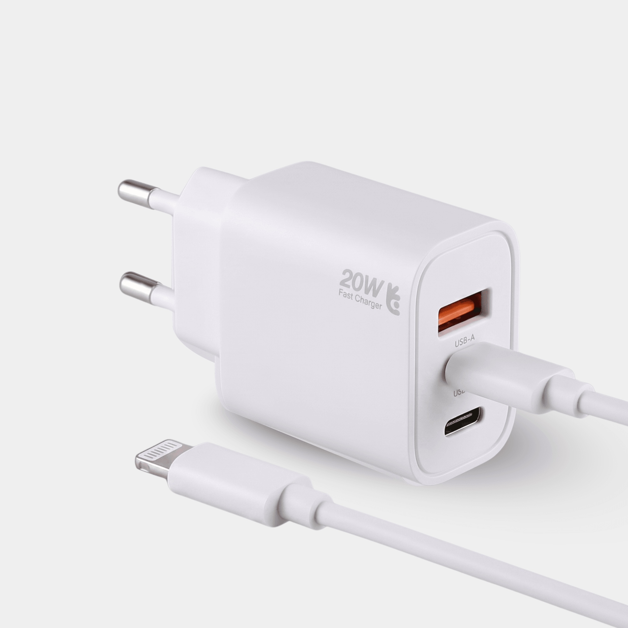 Uniross 20W Dual-Port Fast Wall Charger with USB-C to Lightning Cable (USB-C PD + USB-A QC)